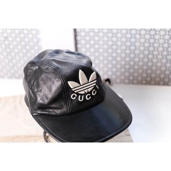 GUCCI X ADIDAS Black Calfskin Trefoil Stefanos Baseball Hat (Size S) RRP $870 - Picture 4 of 7